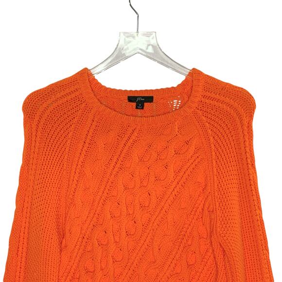 J Crew S Womens Orange Diagonal Cable Knit Crewneck Sweater Fall - Picture 4 of 10